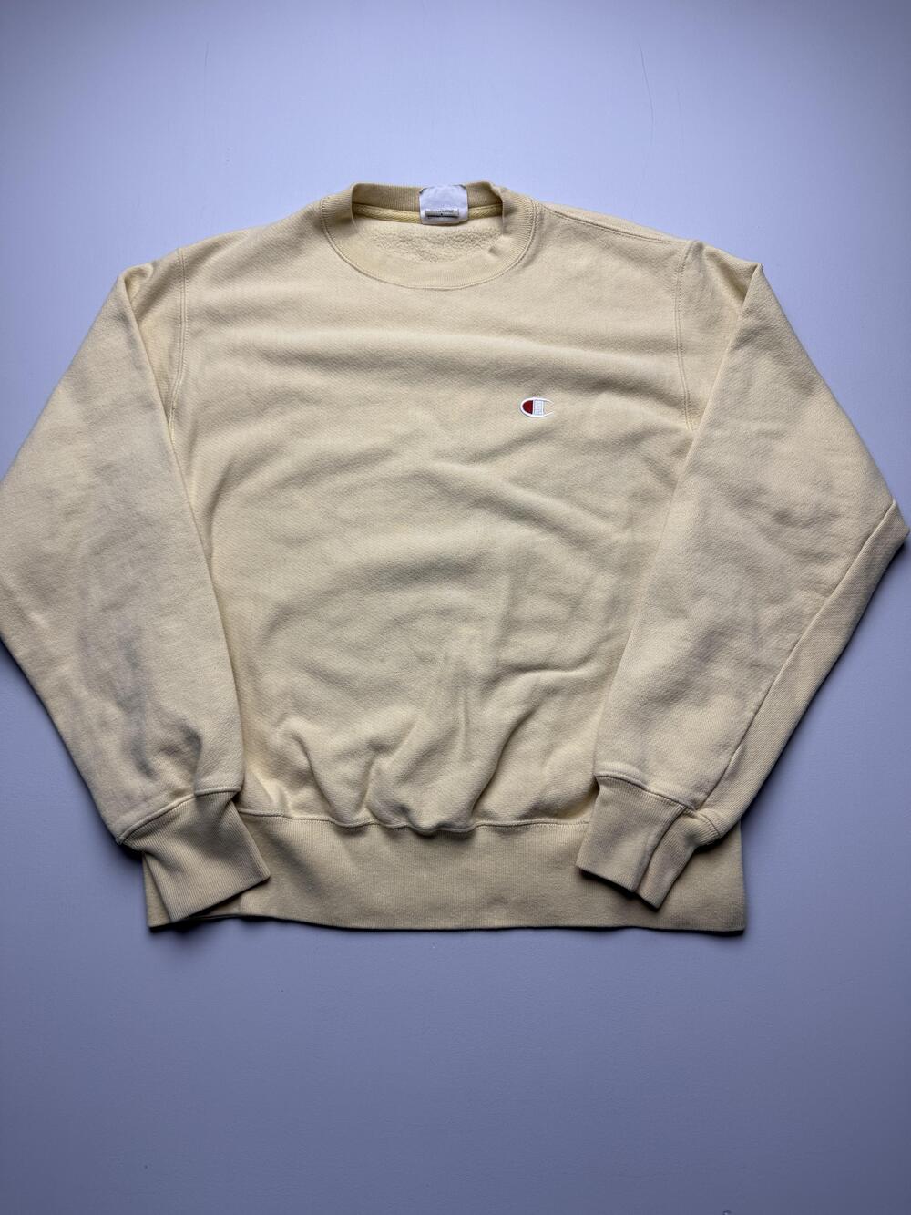 Champion Reverse Weave Sweatshirt Mens Medium Yellow Fleece Crewneck Pullover